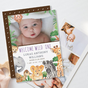 Faire-part Fun Jungle Safari Animal Baby Birth Announcement  