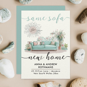 Faire-part Fun Retro Même Canapé Nouvelle Maison Floral Aquar