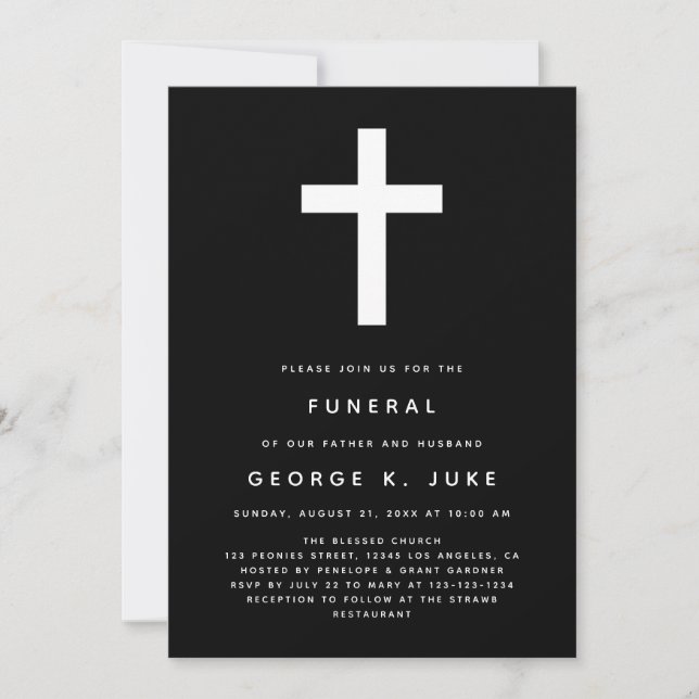 Faire-part funéraire moderne en noir et blanc (Devant)