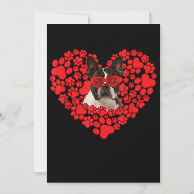 Faire-part Funny Boston Terrier Chien Paw Coeur Saint Valenti (Devant)