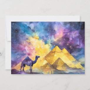 Faire-part Galaxie de désert à l'aquarelle Chameau Pyramide V