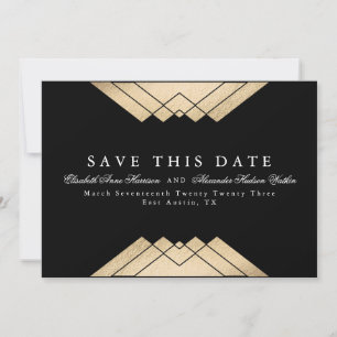 Faire-part Géométrique Gatsby Gold Faux Foil Enregistrer cett