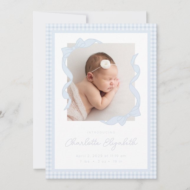 Faire-part Gingham Bow Photo Birth Announcement (Devant)