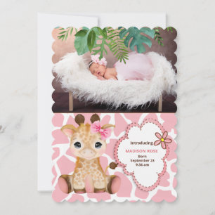 Faire-part Giraffe rose Jungle Thème Baby