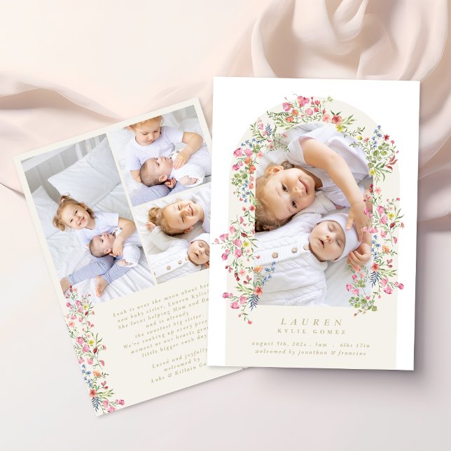 Faire-part girl floral arch 4 photo custom text baby birth (Créateur téléchargé)