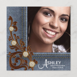 Faire-part Girls Rustic Country Denim Photo Graduation