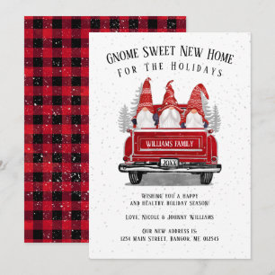 Faire-part Gnome Sweet New Home Vintage Camion Rouge Déménage
