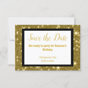 Faire-part GOLD BLACK DISCO PARTY ENREGISTRER LA DATE Blanc