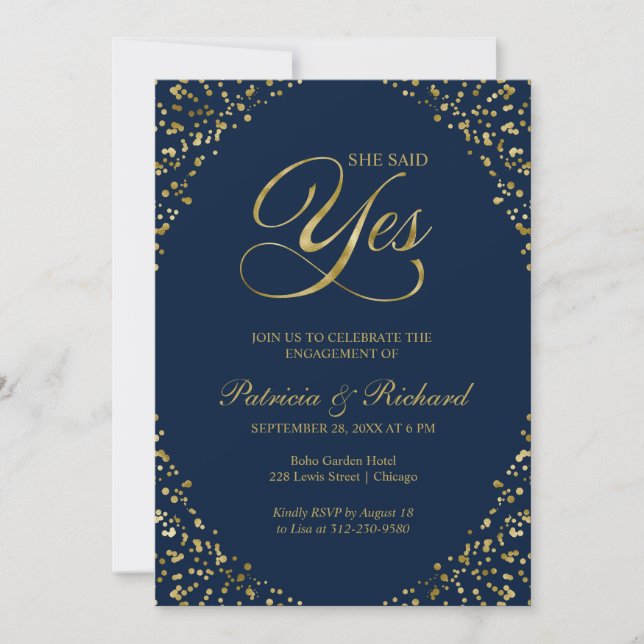 Faire-part Gold Blue Elle A Dit Oui Engagement Party Invitati (Devant)