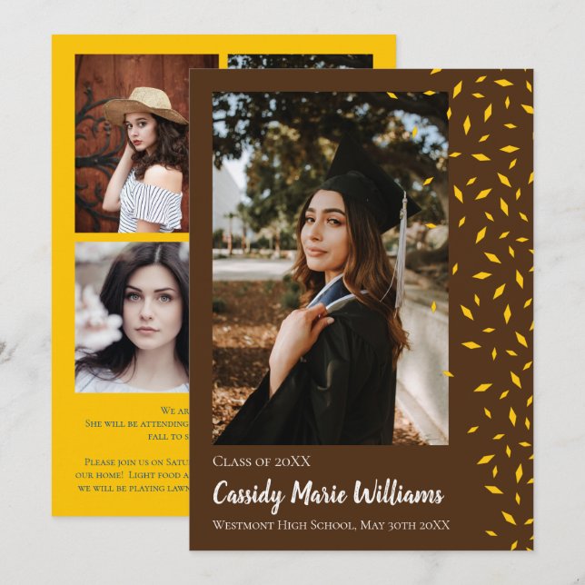 Faire-part Gold Brown Confetti (Devant / Derrière)