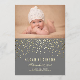 Faire-part Gold Confetti Dots Nouveau-né Photo Naissance