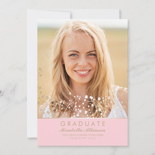 Faire-part Gold et Rose Photo Graduation Party (Devant)