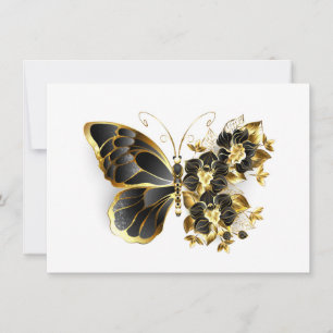 Faire-part Gold Flower Butterfly with Black Orchid