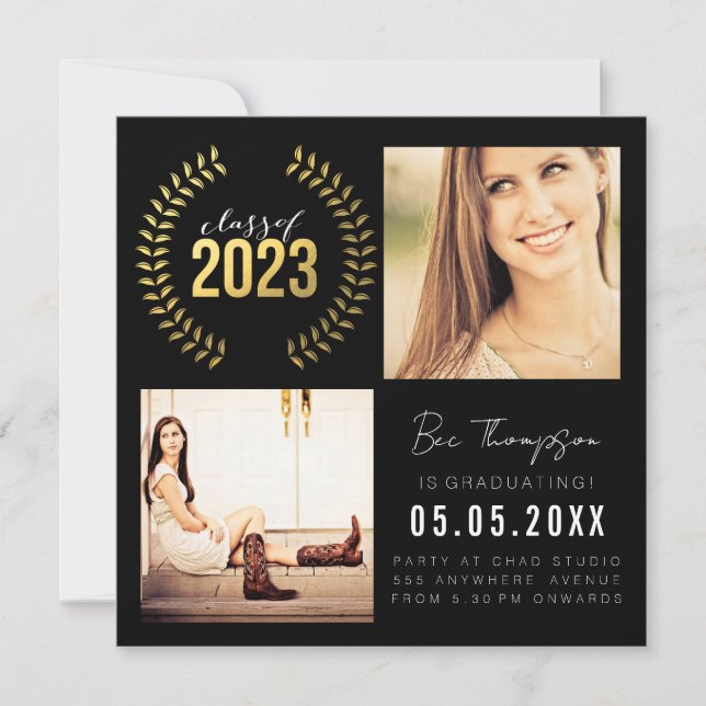 Faire-part Gold Laurel Wreath Class of 2023 Graduate Photo (Devant)