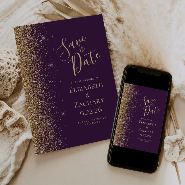 Faire-part Gold Parties scintillant Edge foncé violet Enregis (Créateur téléchargé)
