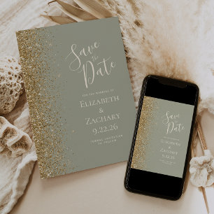 Faire-part Gold Parties scintillant Edge Sage Green Enregistr