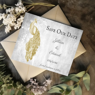 Faire-part Gold Peacock Enregistrer La Date Annonce