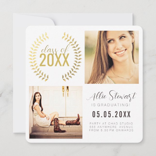 Faire-part Gold Wreath Class of Graduation Graduate Photo (Devant)