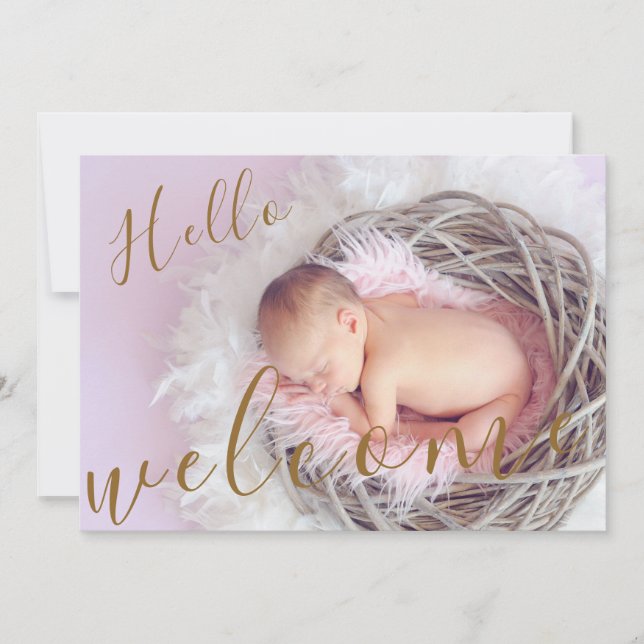 Faire-part Golden Hello Welcome Photo Bébé Naissance (Devant)