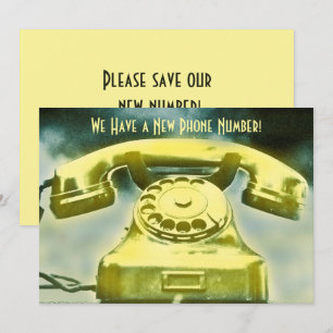 Faire-part Golden Retro Téléphone Nouveau Numéro de téléphone