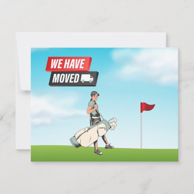 Faire-part Golfer nous avons emménagé avec golfer au drapeau  (Devant)