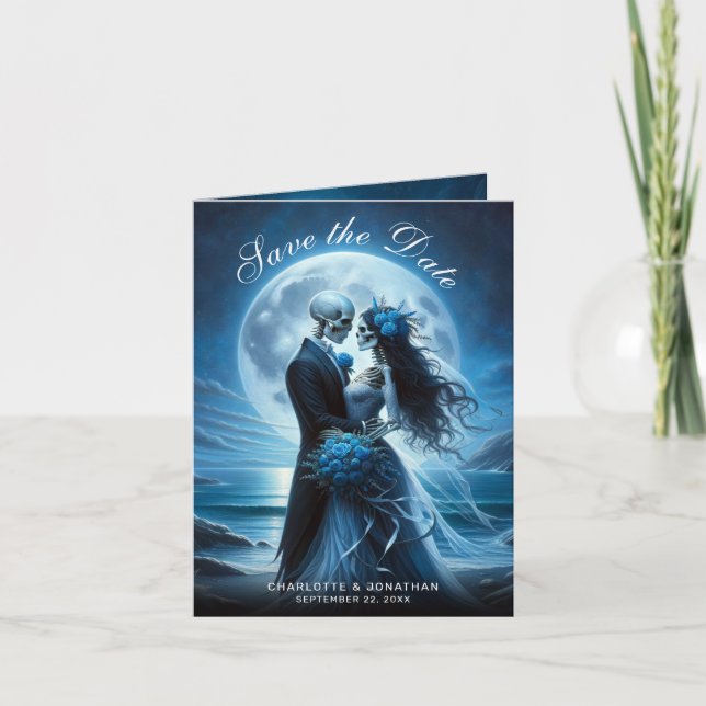 Faire-part Gothic Blue Skeleton Couple Wedding Save the Date (Devant)