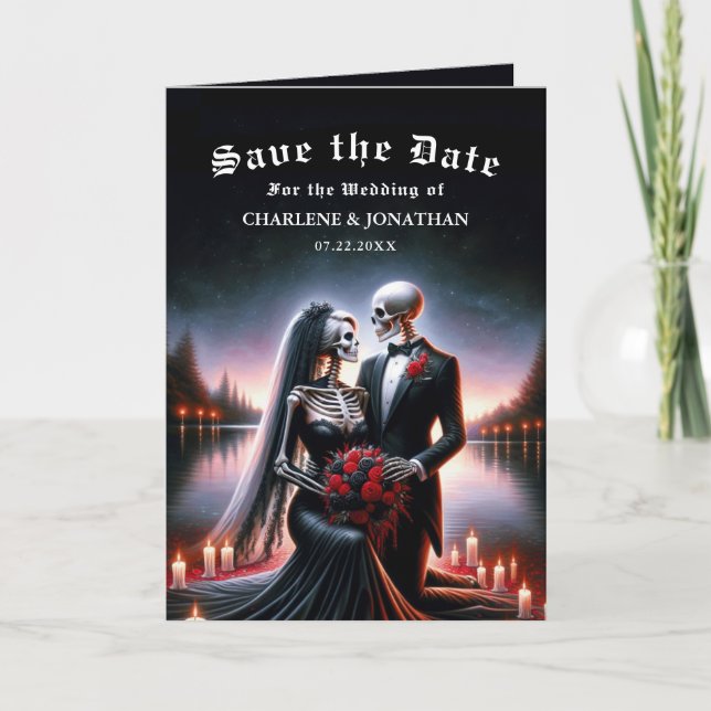 Faire-part Gothic Skeleton Couple Navy Save the Date (Devant)