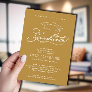 Faire-part Grad Casquette moderne diplômé d'or