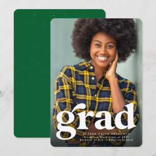 Faire-part Grad Grad simple vert graduation photo verticale