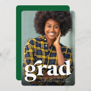 Faire-part Grad Grad simple vert graduation photo verticale