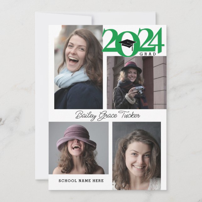 Faire-part GRAD Moderne de 5 photos 2024 Graduation verte (Devant)