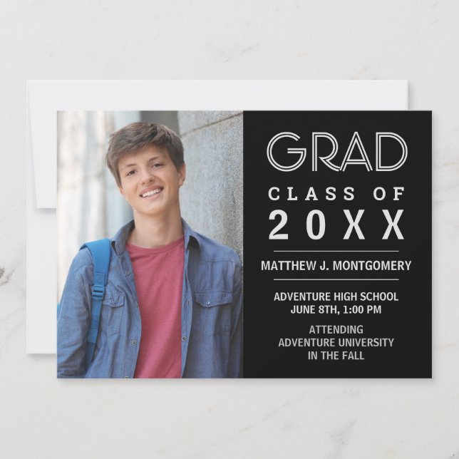 Faire-part Graduate 2023 Photo moderne noir argent Grad (Devant)
