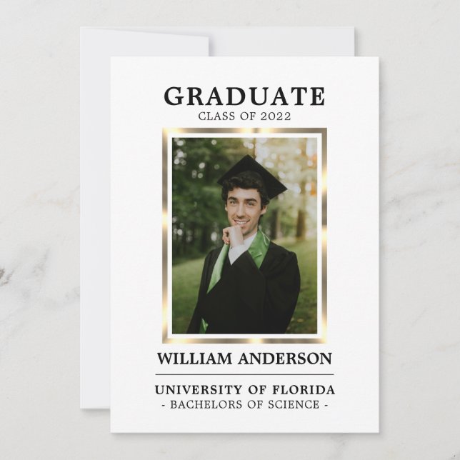 Faire-part Graduate Black Gold Frame Classe de l'année | PHOT (Devant)