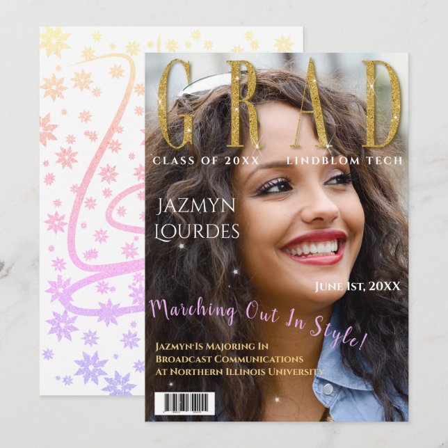 Faire-part Graduate Magazine Couverture photo Diplôme (Devant / Derrière)