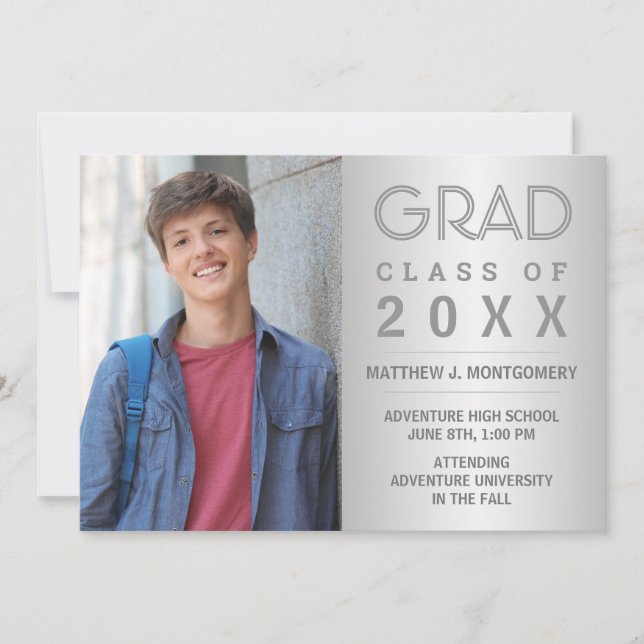 Faire-part Graduate Photo moderne Silver Grey 2023 Grad (Devant)