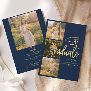 Faire-part Graduation 2025 Grad Photos Navy Blue Script