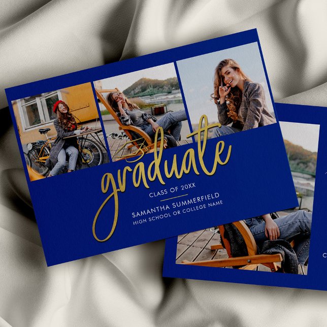 Faire-part Graduation 2025 Grad Photos Script Moderne (Graduation 2024 Script Photo Collage Blue Grad Announcement)