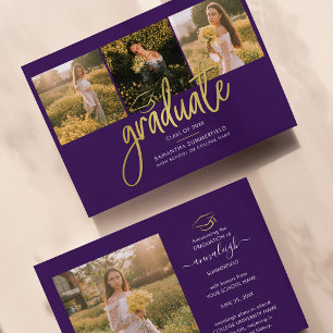 Faire-part Graduation 2025 Grad Photos Script Purple