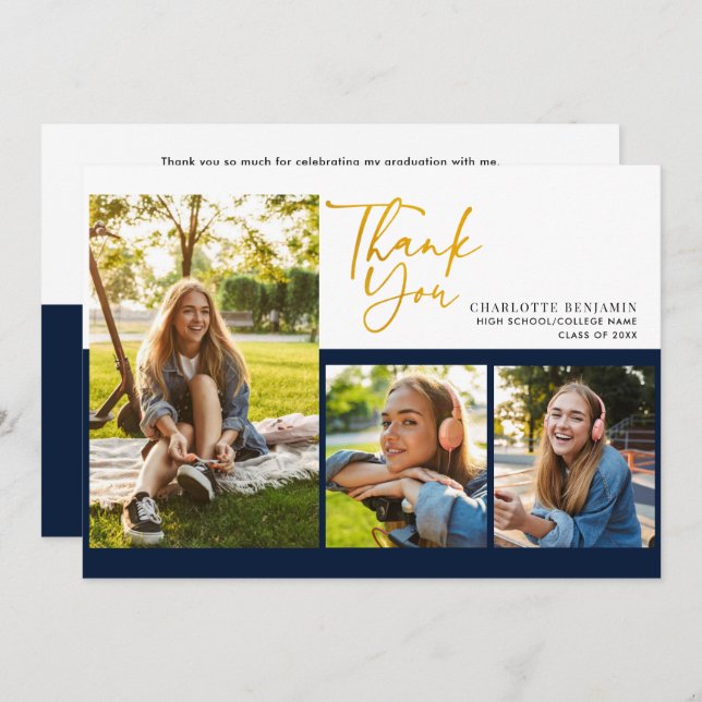 Faire-part Graduation 2025 Modern Script Graduate Merci (Devant / Derrière)