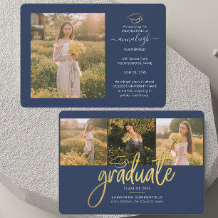 Faire-part Graduation 2025 Photo Collage Script Navy Blue