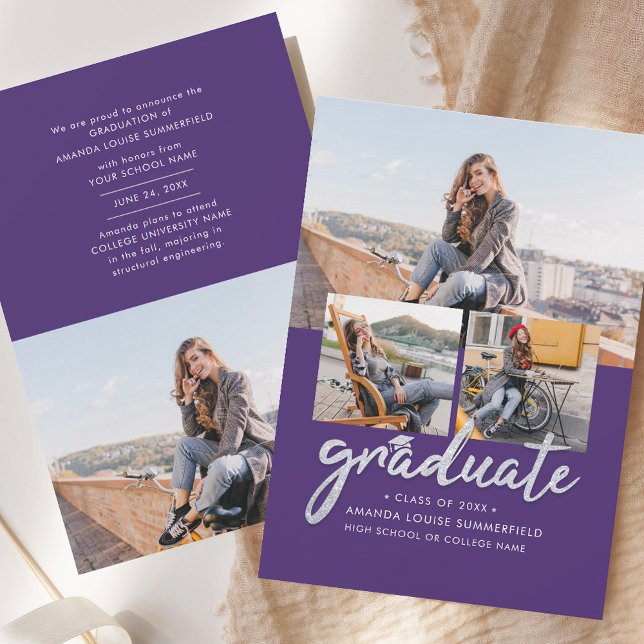 Faire-part Graduation 2025 Script Photos Moderne Grad (Graduation 2025 Script Photos Modern Grad Announcement)