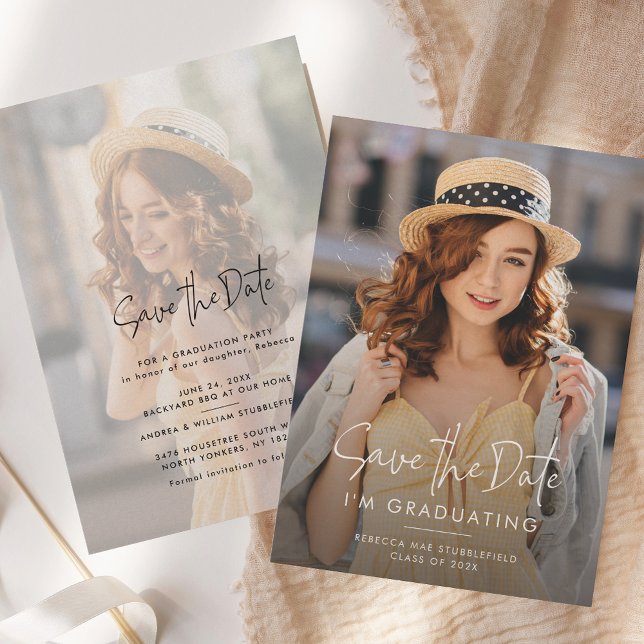 Faire-part Graduation 2 Photos Enregistrer la fête de la date (Graduation 2 Photos Save the Date Party Announcement)