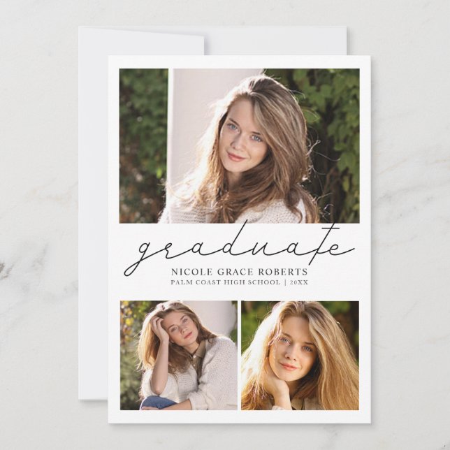 Faire-part Graduation 3-Photo Collage facile do-it-yourself m (Devant)