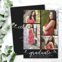 Graduation 4 Photo Calligraphy Hearts Black