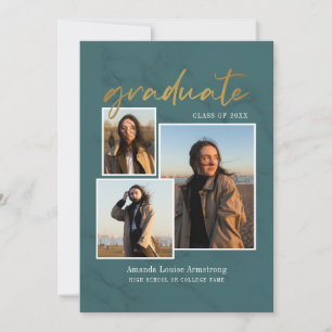 Faire-part Graduation 4 Photo Collage Script Marbre vert