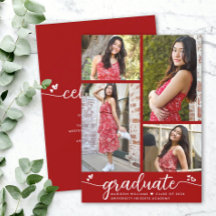 Graduation 4 Photo Moderne Calligraphie Coeurs Rou