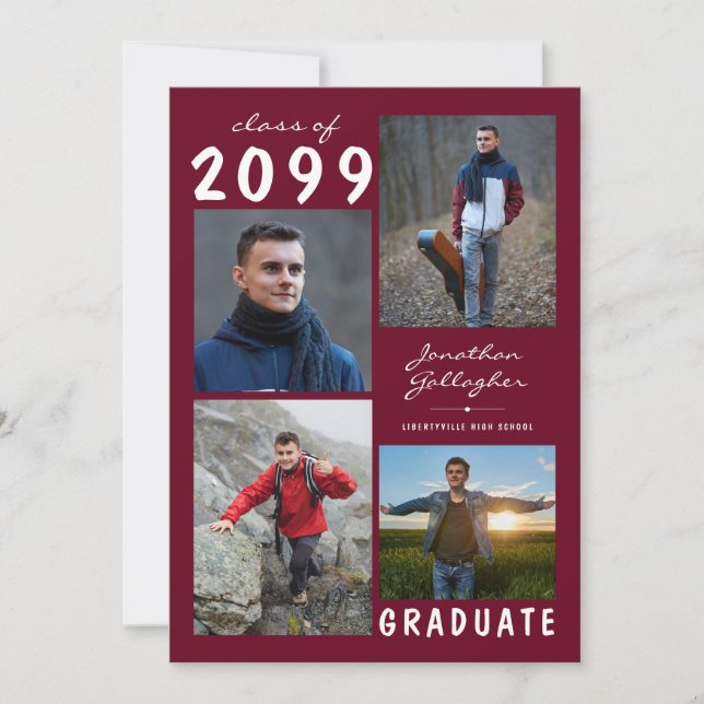 Faire-part Graduation 5 Photo manuscrite Burgundy Maroon (Devant)
