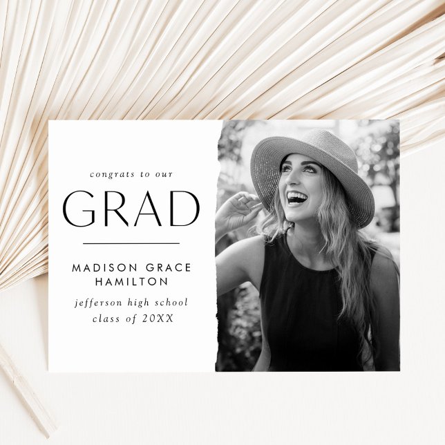Faire-part Graduation de la photo blanche de bord moderne (Créateur téléchargé)
