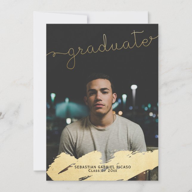 Faire-part Graduation Faux Gold Foil Moderne Personnalisé (Devant)