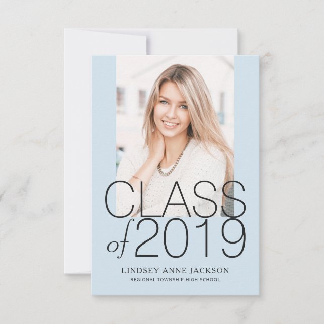 Faire-part Graduation Léger Bleu Stacked Texte Photo Invitati (Devant)